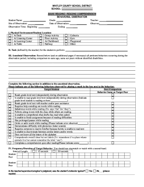 Whitley County School District Reading Observation Form