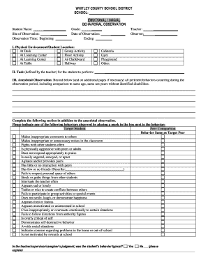 Whitley County School District Emotional Social Behavioral Observation Form