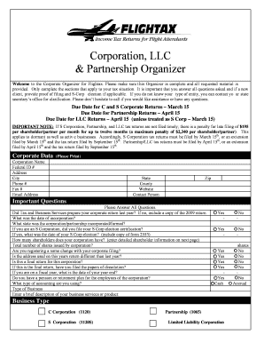 Corporation LLC Partnership Organizer