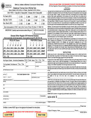 American Kennel Club Agility Entry Form