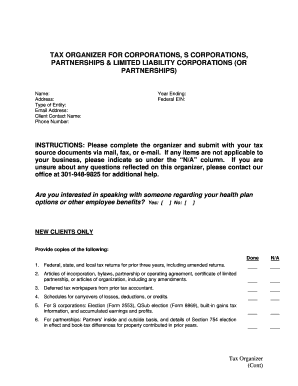 Tax Organizer for Corporations and Partnerships