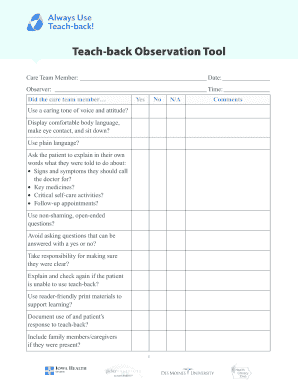 Teach-Back Observation Tool