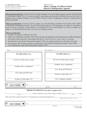 Alien's Change of Address Form
