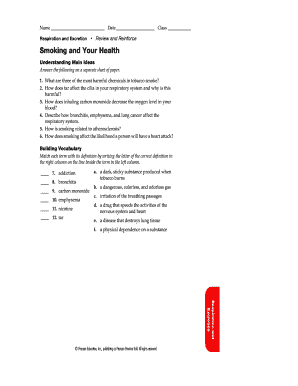 Smoking and Your Health Worksheet