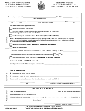 Affidavit of Surviving Spouse for Vehicle Title Transfer