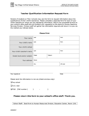 Teacher Qualification Information Request Form