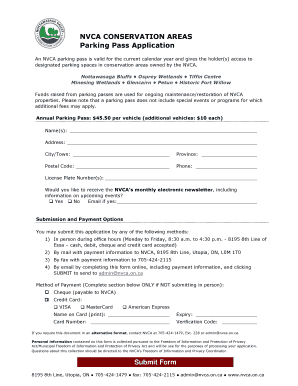 NVCA Conservation Areas Parking Pass Application