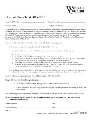 Head of Household Tax Form 2015-2016