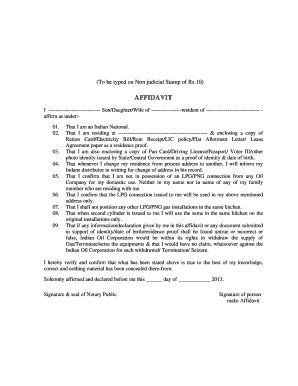 LPG Connection Affidavit