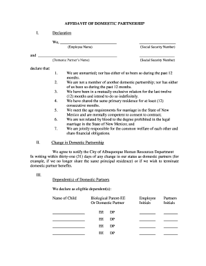 Affidavit of Domestic Partnership