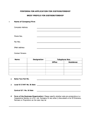 Distributorship Application Form