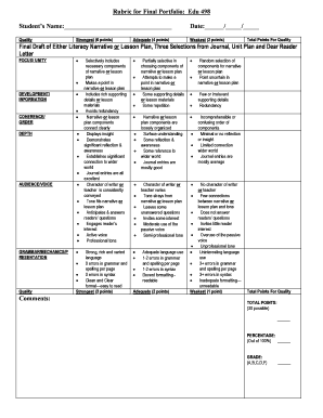 Edu 498 Final Portfolio Rubric