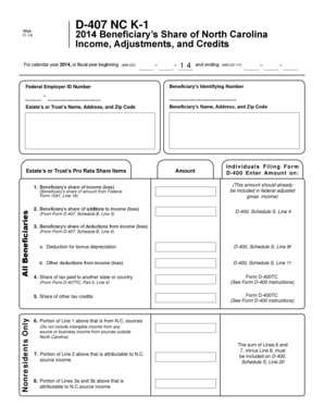 North Carolina D-407 K-1 Form