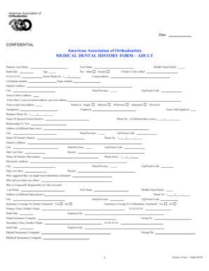 Medical Dental History Form Adult
