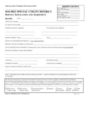 USDA Form RUS-TX Bulletin 1780-9 Service Application and Agreement