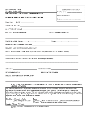 Texas Water Service Application and Agreement