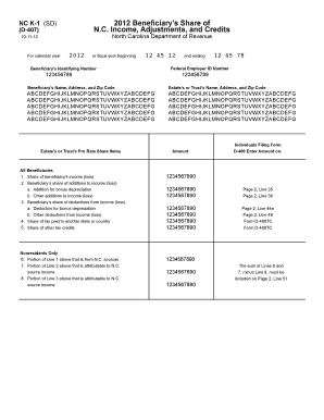 North Carolina Beneficiary Income Form D-407