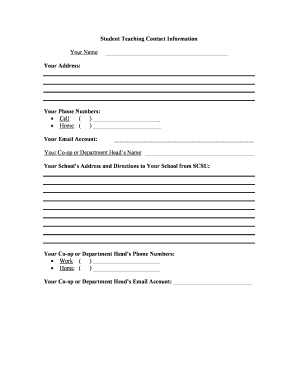 Student Teaching Contact Information Form
