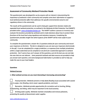 Wetlands-At-Risk Protection Tool Questionnaire