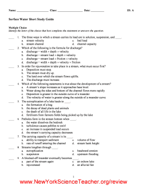 Surface Water Short Study Guide