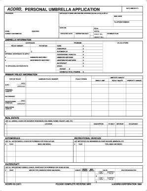 Personal Umbrella Insurance Application
