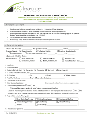 Home Health Care Liability Application