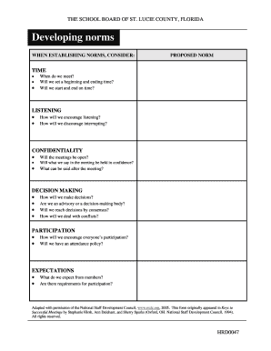 School Board Meeting Norms Form