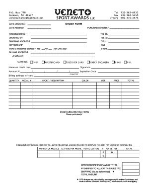 Sport Awards Purchase Order Form