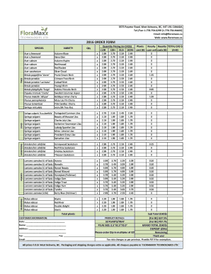 2016 Floramaxx Plant Order Form