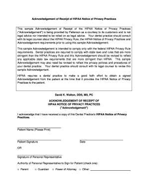 Acknowledgement of Receipt of HIPAA Notice of Privacy Practices