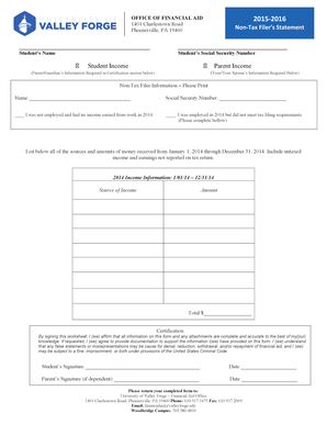 Non-Tax Filer’s Statement for Financial Aid