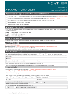 Human Rights List Application for an Order
