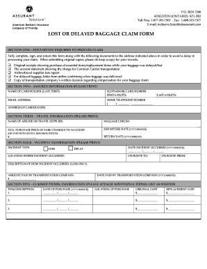 Lost or Delayed Baggage Claim Form