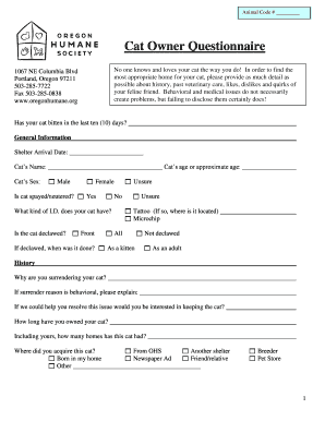 Cat Owner Questionnaire