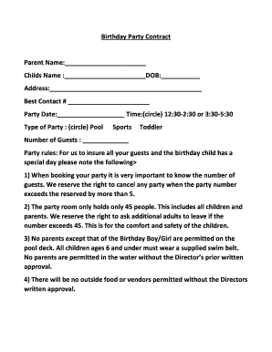 Birthday Party Contract