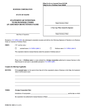 Maine Assumed or Fictitious Name Statement