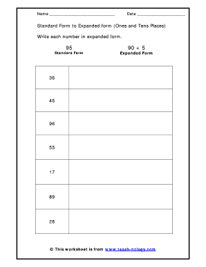 Math Worksheet - Standard to Expanded Form