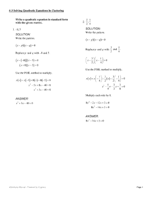 Quadratic Equation Form Template