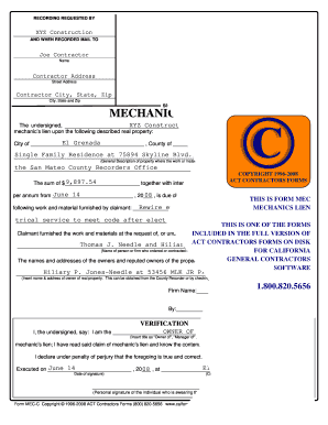 California Mechanic's Lien Form