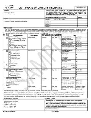 Certificate of Liability Insurance