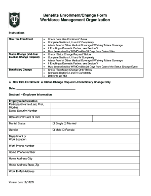 Tulane University Benefits Enrollment Form