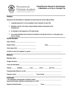 Parent/Physician Request for Medication Administration