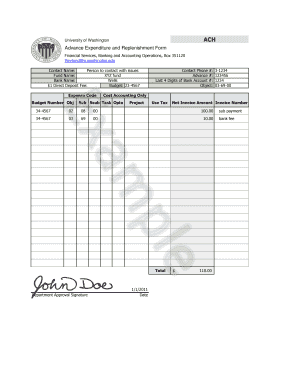 University of Washington ACH Advance Expenditure Form