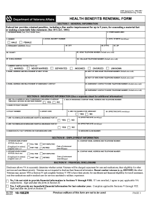 VA Form 10-10EZR Health Benefits Renewal