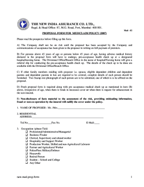 Mediclaim Policy Proposal Form