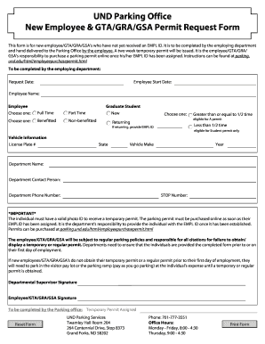 UND Parking Office New Employee Permit Request Form
