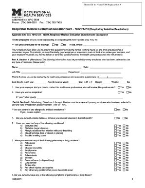 OSHA Respirator Medical Evaluation Questionnaire