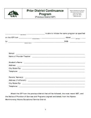 Michigan IEP Continuance Form
