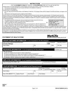 MetLife Statement of Health Form
