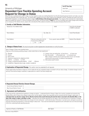University of Michigan Dependent Care FSA Status Change Form